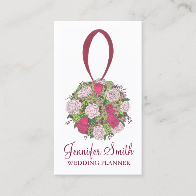 Pink Bridal Flower Bouquet Florist Wedding Planner Business Card (Front)