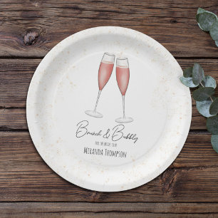 Pink Bridal Shower Brunch and Bubbly Watercolor Paper Plate