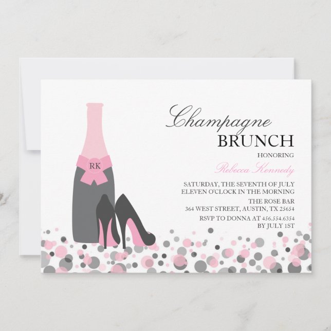 Pink Bridal Shower Champagne Brunch Invite (Front)
