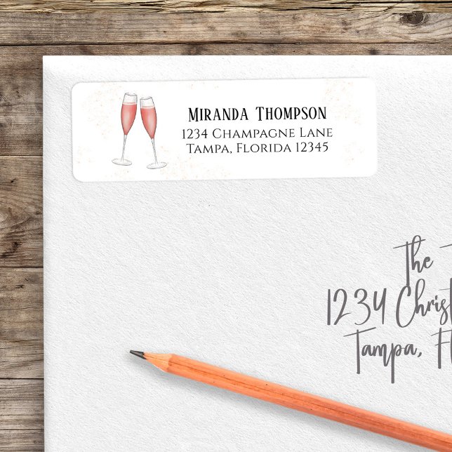 Pink Bridal Shower Champagne Watercolor (Pink champagne return address label with bubbly champagne artwork. )
