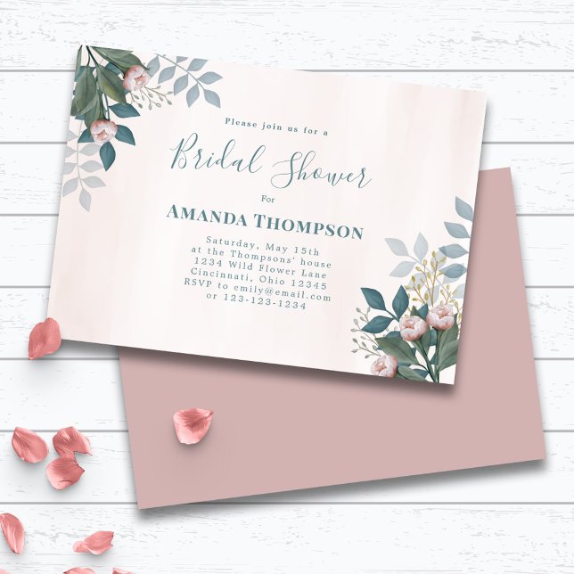 Pink Bridal Shower Elegant Floral Custom Invitation (Bridal shower custom invitation.)