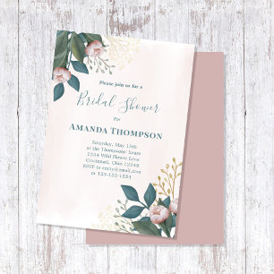 Pink Bridal Shower Elegant Floral Custom Invitation