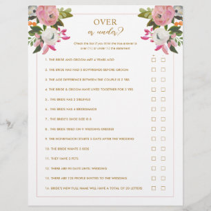 Pink Bridal Shower Game Over or Under