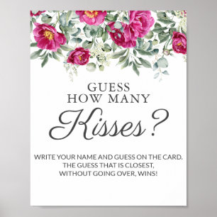 Pink Bridal Shower Guess Kisses Game Poster