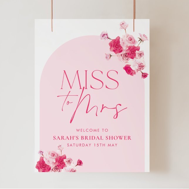 Pink Bridal Shower Miss To Mrs Welcome Sign Floral
