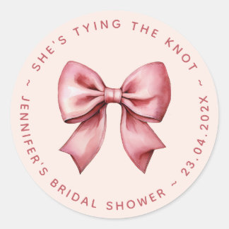 Pink Bridal Shower Red Bow She's Tying the Knot Classic Round Sticker