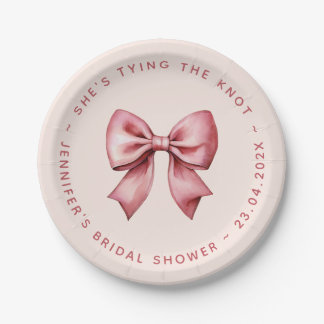 Pink Bridal Shower Red Bow She's Tying the Knot Paper Plate