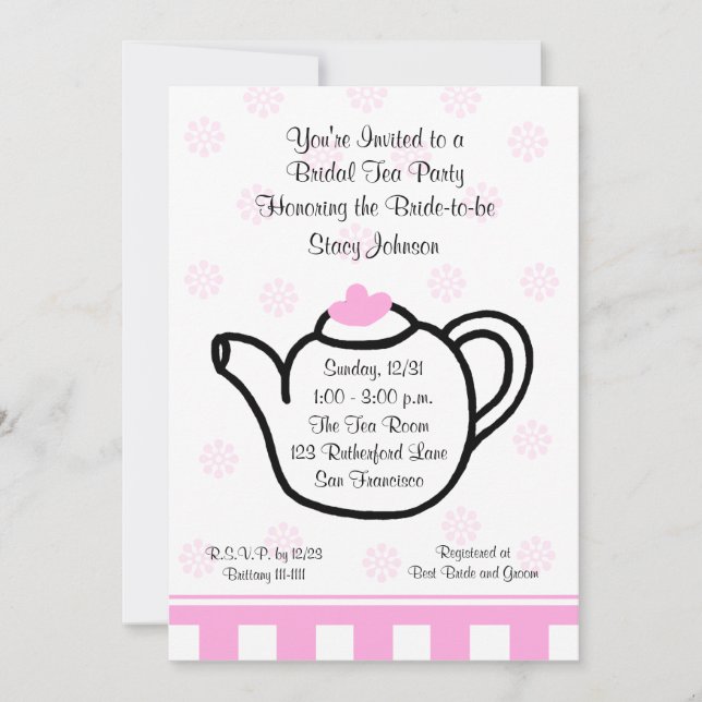 Pink Bridal Shower Tea Party Invitation (Front)