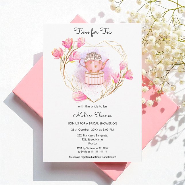  Pink Bridal Shower Tea Pot Party Invitation (Creator Uploaded)