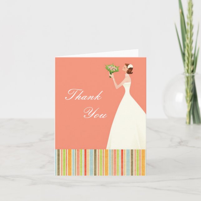 Pink Bridal Shower Thank You Cards with Stripes (Front)