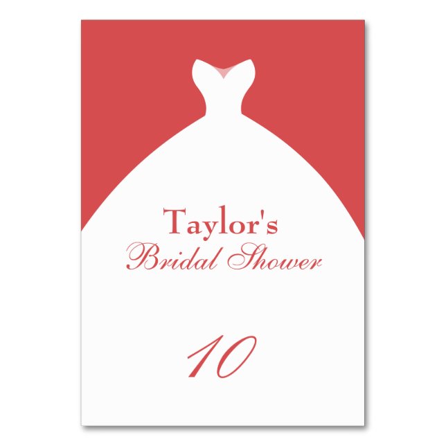 Pink Bridal Shower Wedding Gown Table Number (Front)