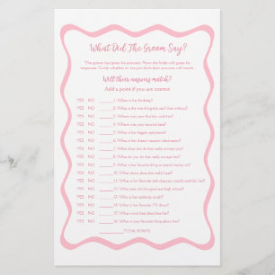 Pink Bridal Shower What Did the Groom Say Game