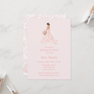 Pink Bride Alcohol Ink Bachelorette Party Invitation