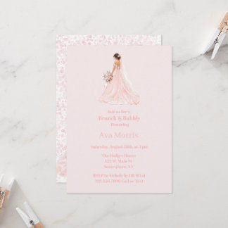 Pink Bride Alcohol Ink Brunch & Bubbly Invitation
