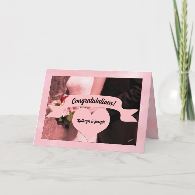 Pink Bride and Groom Wedding Congratulations Card (Front)