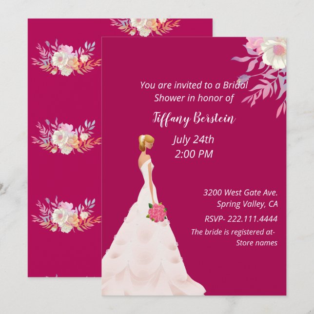 Pink Bride Bridal Shower  Invitation (Front/Back)