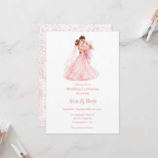 Pink Bride & Groom Dancing Wedding Ceremony Invitation