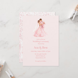Pink Bride & Groom Dancing Wedding Ceremony Invitation