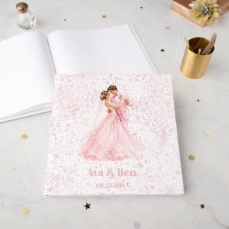 Pink Bride & Groom Dancing Wedding Guest Book