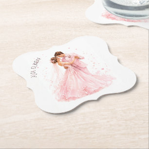 Pink Bride & Groom Dancing Wedding Paper Coaster