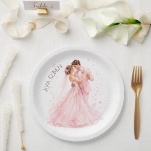 Pink Bride & Groom Dancing Wedding Paper Plate