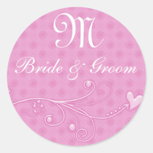 Pink Bride & Groom  Monogram Sticker