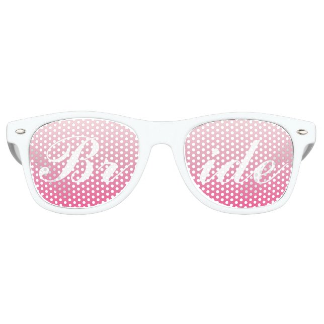 Pink Bride in Script Wedding Retro Sunglasses (Front)