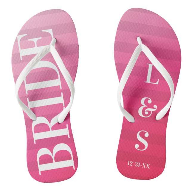 Pink Bride Monogram Stripes Pair of Flip Flops (Footbed)