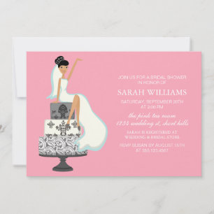 Pink Bride on Wedding Cake Invitation
