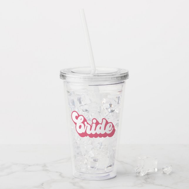Pink Bride retro font bachelorette Acrylic Tumbler (Front Ice)