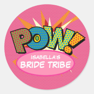 Pink Bride Tribe Fun Modern Comic Book Classic Round Sticker