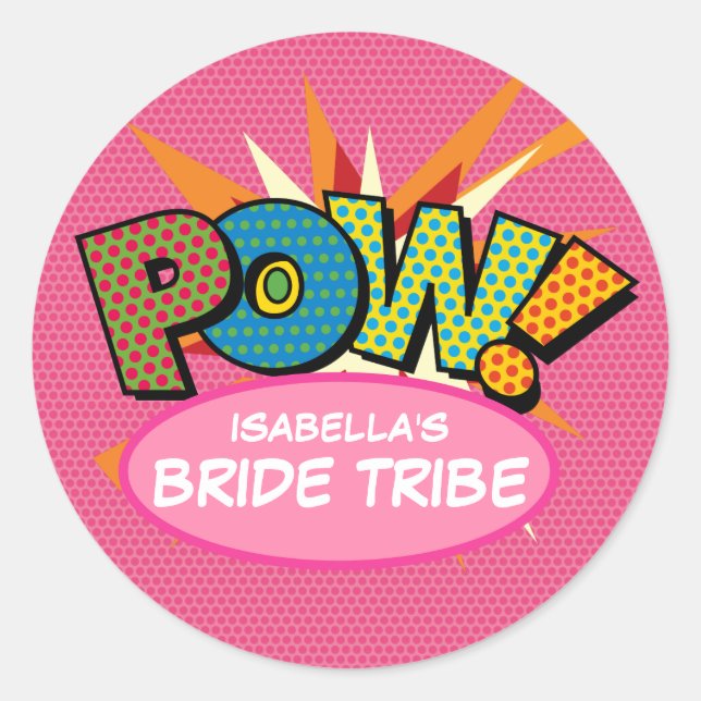 Pink Bride Tribe Fun Modern Comic Book Classic Round Sticker (Front)