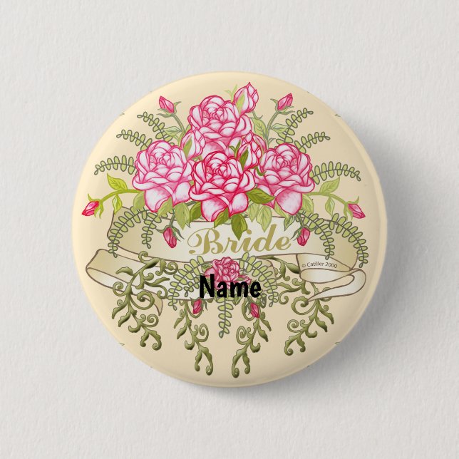 Pink Bride wedding  pin button (Front)