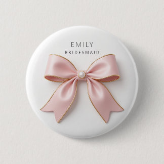 Pink Bridesmaid Bow Pearl Luxury Bachelorette 6 Cm Round Badge