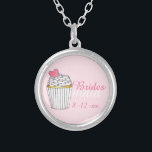 Pink Bridesmaid Cupcake Wedding Gift Necklace<br><div class="desc">Necklace features an original marker illustration of a frosted cupcake on a pale pink background,  and BRIDESMAID in a fun pink font. Simply personalise with your event date. A perfect gift for your bridesmaids!</div>