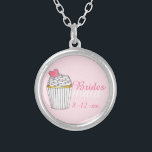 Pink Bridesmaid Cupcake Wedding Gift Necklace<br><div class="desc">Necklace features an original marker illustration of a frosted cupcake on a pale pink background,  and BRIDESMAID in a fun pink font. Simply personalise with your event date. A perfect gift for your bridesmaids!</div>