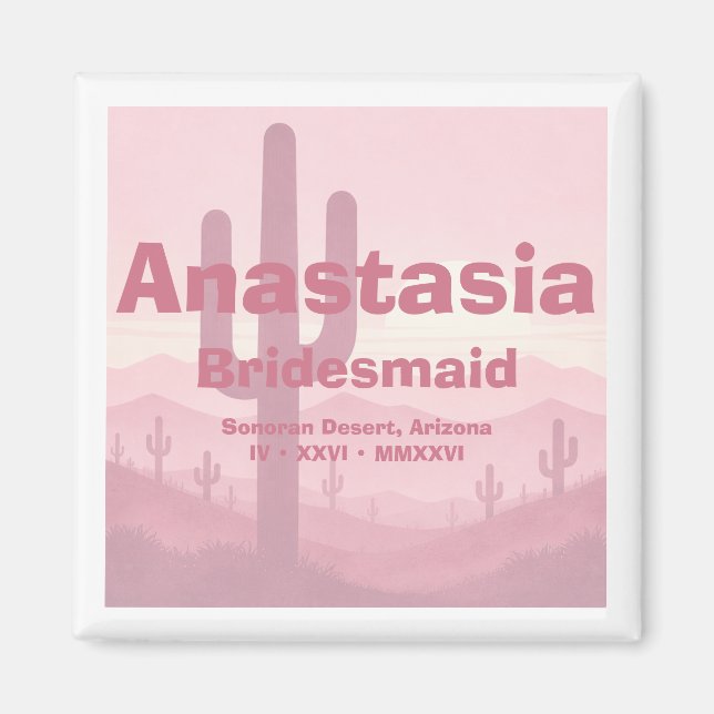 Pink Bridesmaid Gift – Personalised Bridesmaid  Magnet (Front)
