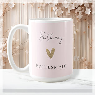 Pink Bridesmaid Heart Modern Script  Coffee Mug