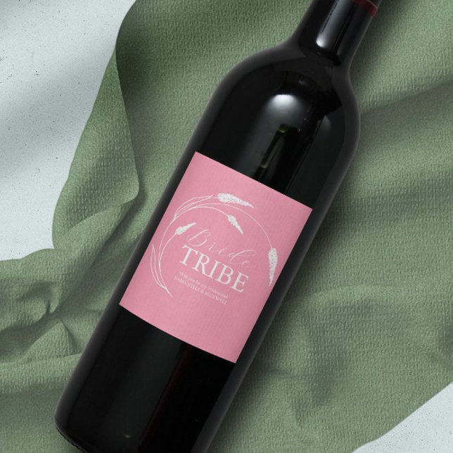 Pink Bridesmaid Proposal Label (Personalized wedding wine labels feature unique floral line art by Victoria Grigaliunas)