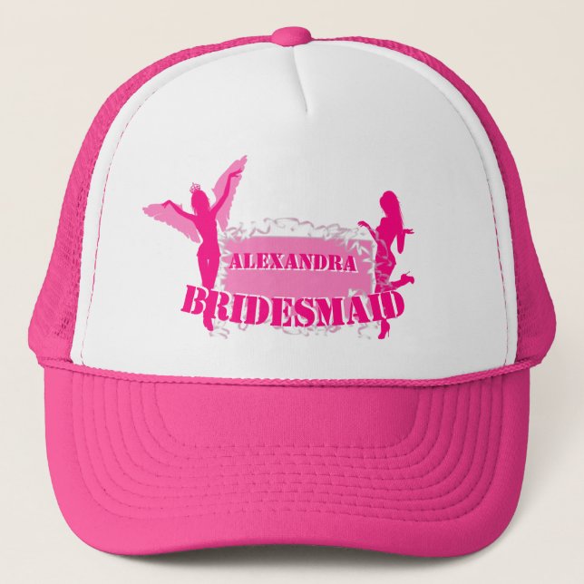 Pink bridesmaids bachelorette party trucker hat (Front)