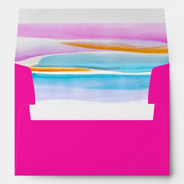 Pink bright abstract tropical lines wedding event envelope (Back (Bottom))