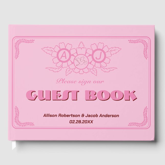 Pink Bright and bold Wedding Guest Book (Front)