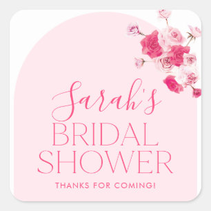 Pink Bright Floral Bridal Shower Favour Tag Sticke