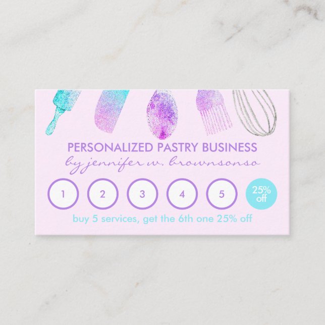 Pink Briight Pastry Chef Home Made Bakery Loyalty Business Card (Front)