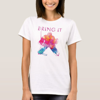 Pink Bring It Hockey Goalie Watercolor T-Shirt