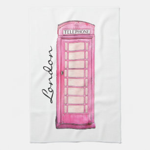 Pink - British phone booth - London tea-towel Tea Towel