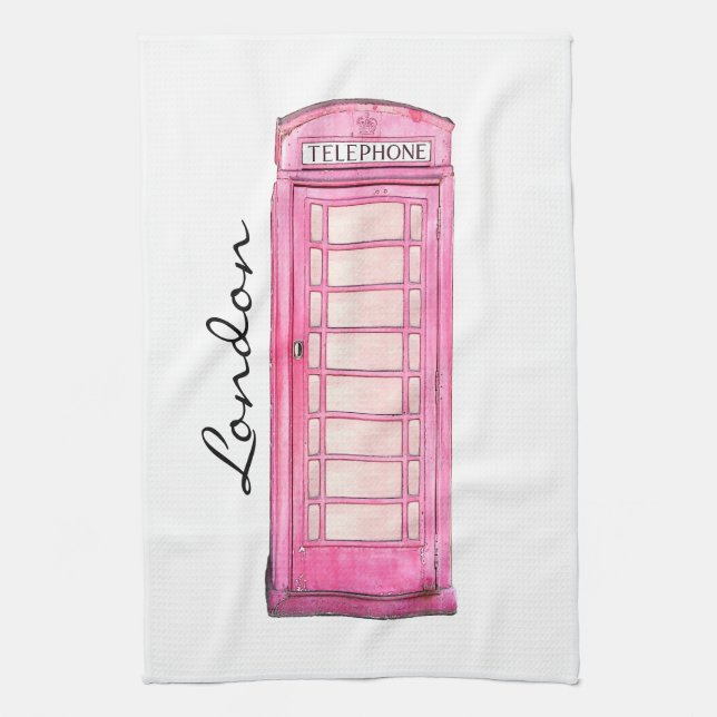 Pink - British phone booth - London tea-towel Tea Towel (Vertical)