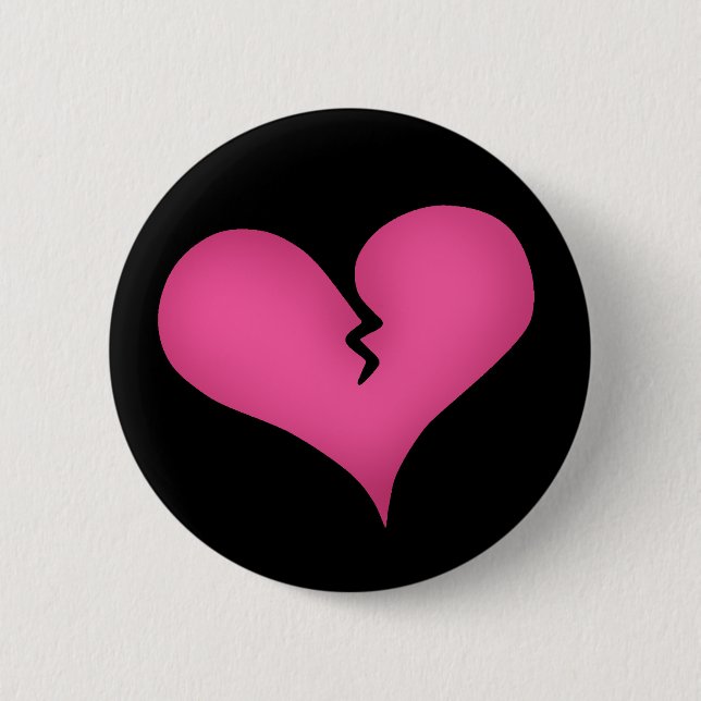 Pink broken heart on black sad cute style 6 cm round badge (Front)