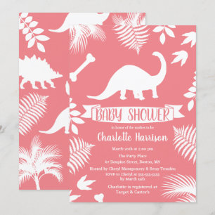 Pink Brontosaurus Dinosaur Baby Shower Invitation