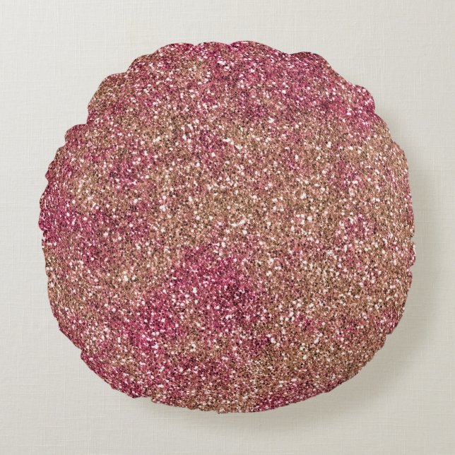 Pink Bronze Ombre Sparkle Glitter         Round Cushion (Front)